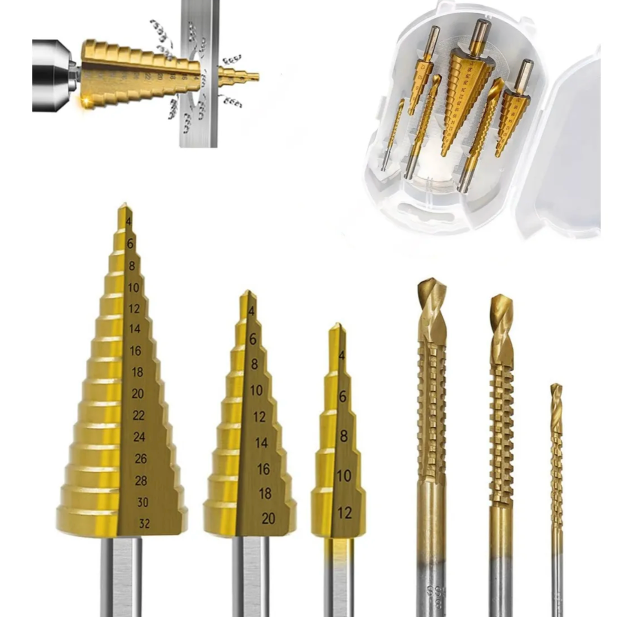 Set de 6 Brocas Escalonadas de Acero con Recubrimiento de Titanio - Estuche