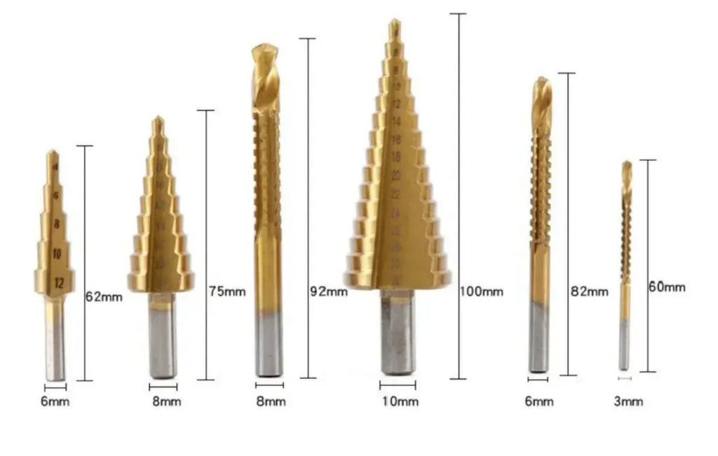 Set de 6 Brocas Escalonadas de Acero con Recubrimiento de Titanio - Estuche