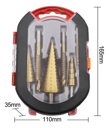 Set de 6 Brocas Escalonadas de Acero con Recubrimiento de Titanio - Estuche