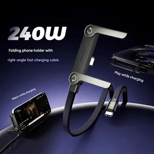 Cable de Carga Rápida 240W 2 en 1 con Soporte Plegable para Celular