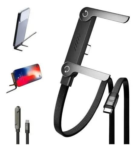 Cable de Carga Rápida 240W 2 en 1 con Soporte Plegable para Celular
